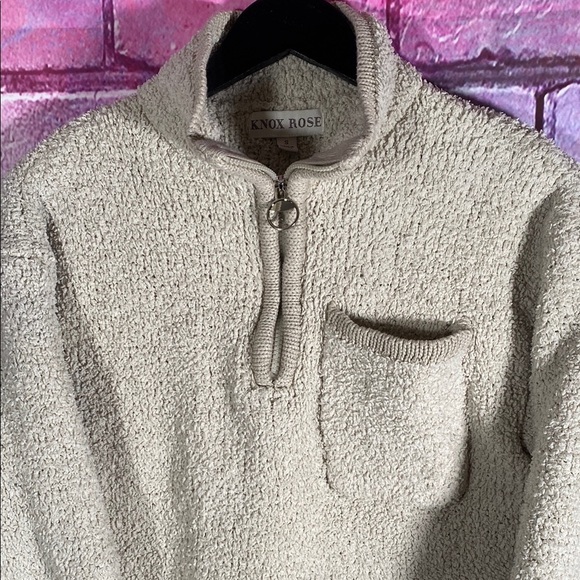 Knox Rose Sherpa Fleece Pullover Cream Quarter Zip Sweatshirt Women’s Small Cozy - Picture 2 of 11